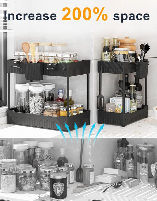 Load image into Gallery viewer, 2 Pack Under Sink Organizer, Under Bathroom Cabinet Organizer with Hooks Hanging Cup, Multi-Purpose Storage Shelf for Kitchen Bathroom, Black
