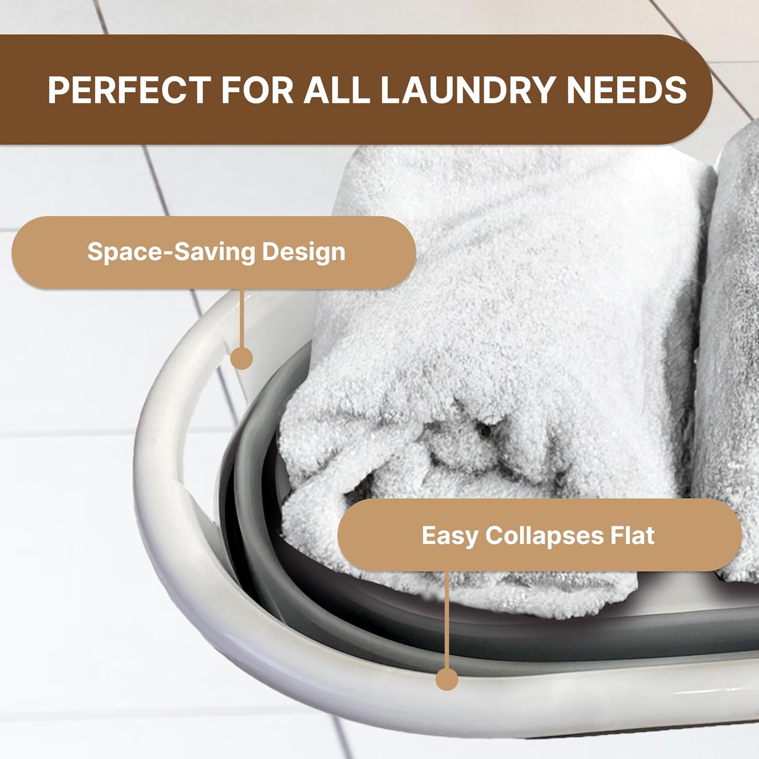 Collapsible Laundry Basket, Space-Saving, Lightweight, Compact & Durable, Perfect for Home and Travel, Oval