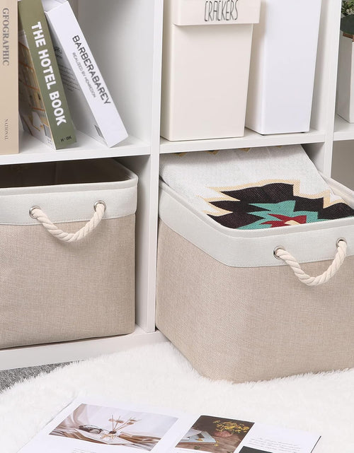 Load image into Gallery viewer, Beige Storage Basket Large Fabric Cloth Baskets [2-Pack] Tall Rectangular Shelf Baskets 16X11.8X11.8 in Canvas Collapsible Storage Bins
