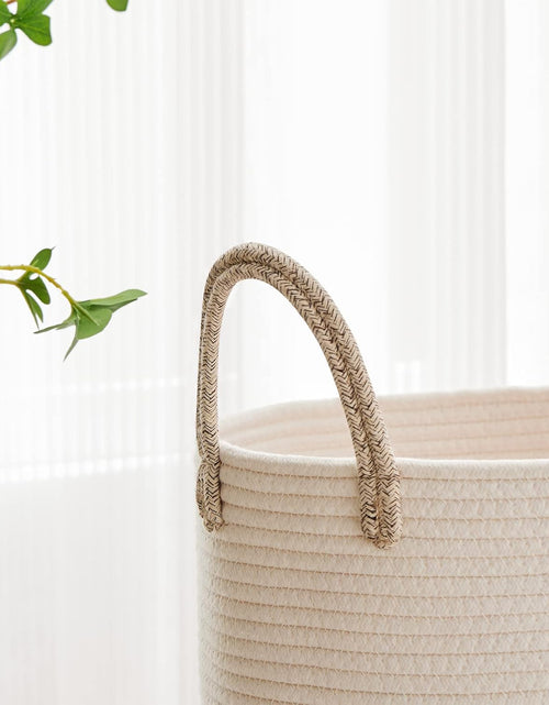 Load image into Gallery viewer, Large Laundry Hamper, Tall Woven Rope Storage Basket for Blanket, 58L White &amp; Brown
