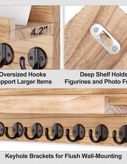 Load image into Gallery viewer, Key Holder Wall Mount, Entryway Key and Mail Holder with 7 Sturdy Hooks with Mounting Hardware, 15”W x 6.7”H x 4.2”D (Wood)
