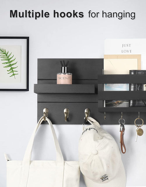 Load image into Gallery viewer, Mail Organizer for Wall Mount – Key Holder with Shelf includes Letter Holder and Hooks with Flush Mounting Hardware (16.5” x 8.7” x 3.5”) Black
