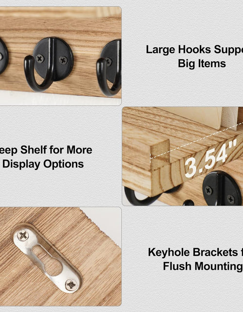 Load image into Gallery viewer, Key Holder for Wall, Decorative Key and Mail Holder with Shelf Has Large Key Hooks for Bags, Coats – Paulownia Wood Key Hanger (Burnt wood)
