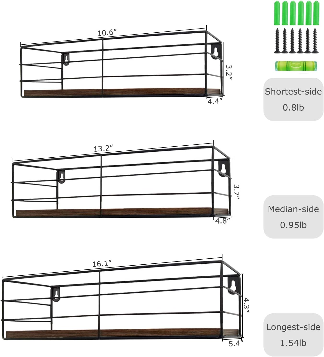 Floating Shelves Wall Mounted Set of 3, Hanging Storage Shelf for Bathroom, Living Room, Bedroom, Kitchen Home Decor, Brown
