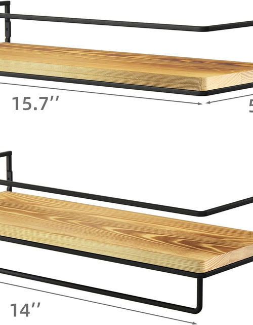 Load image into Gallery viewer, Floating Shelves for Wall Set of 2, Wall Mounted Storage Shelves with Metal Frame and Towel Rack (Wood)
