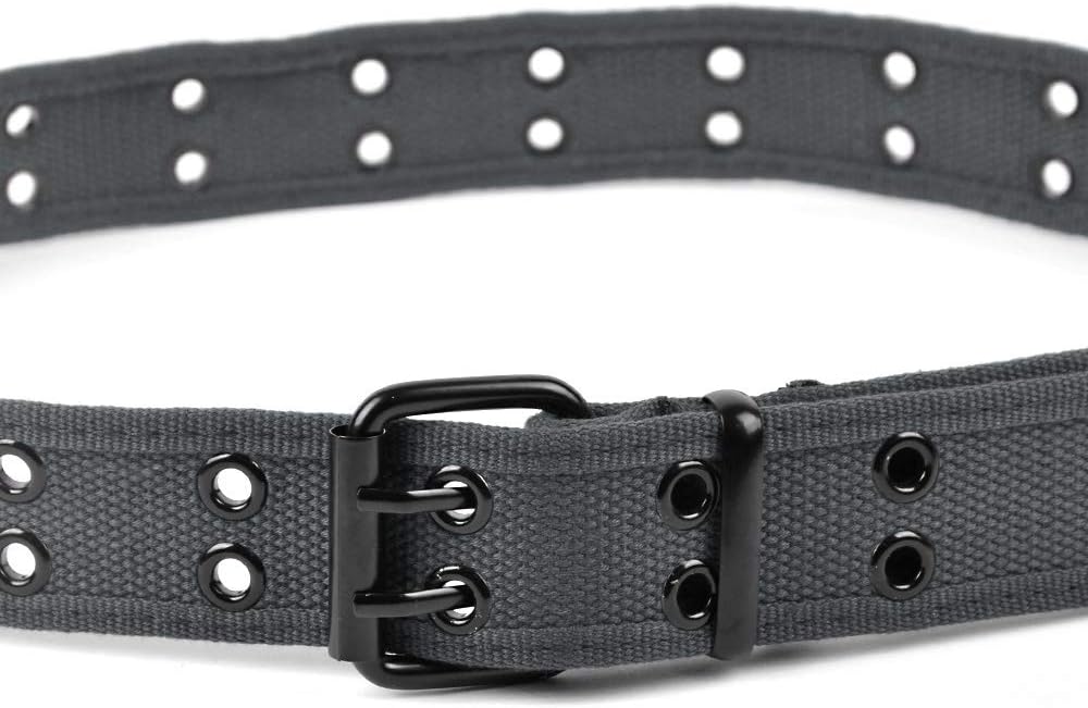 Parquet Casual Unisex Canvas Belt Double Hole Belt - Double Grommets Belt for Men and Women, Charcoal, Medium