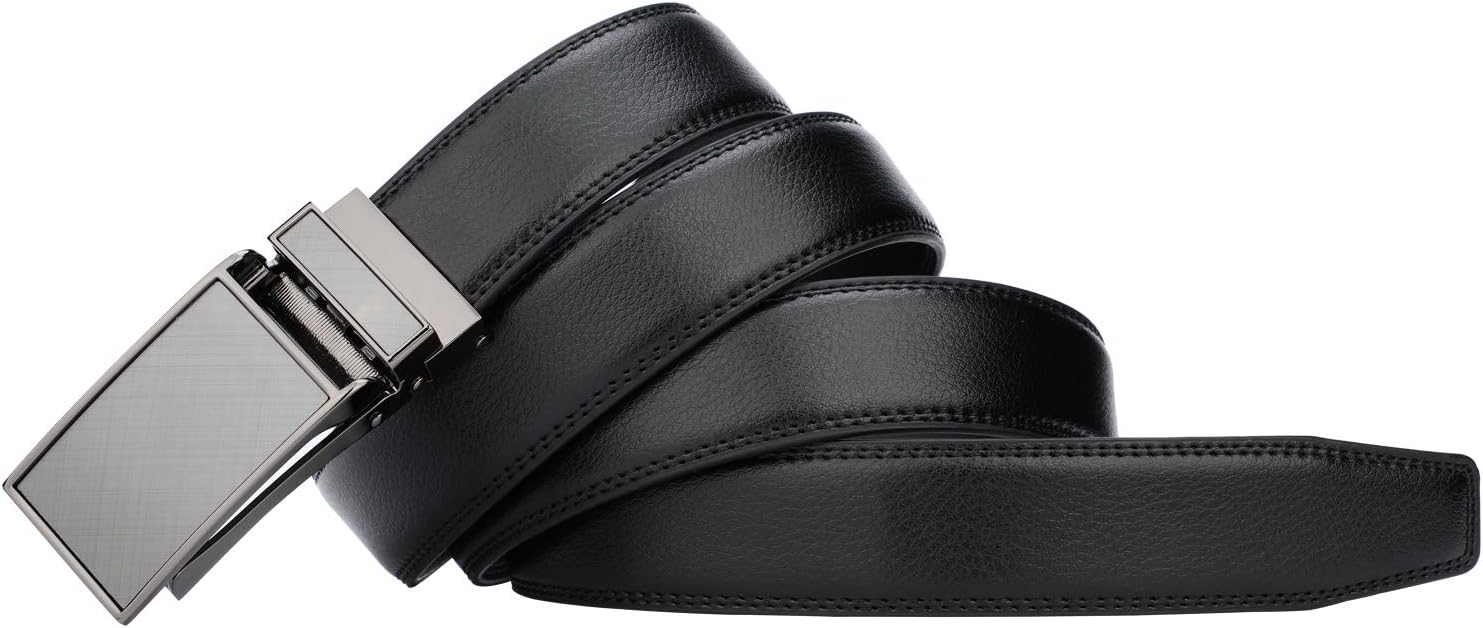 Men's Comfort Genuine Leather Ratchet Dress Belt with Automatic Click Buckle, Black