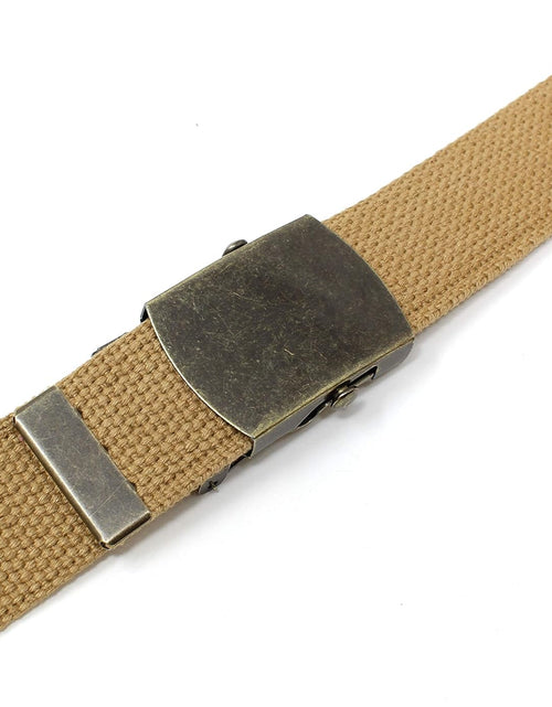 Load image into Gallery viewer, Canvas Web Belt Military Style with Antique Brass Buckle and Tip 50&quot; Long, Light Brown
