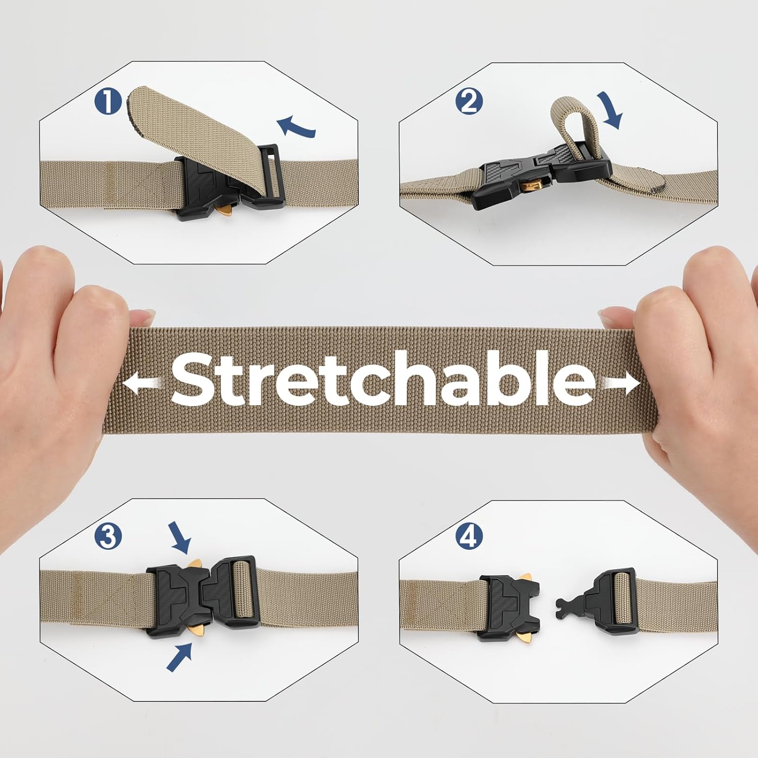Men's Tactical Belt Nylon Web Work Belts with Heavy Duty Quick Release Buckle, Khaki, Large