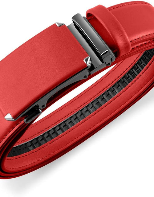Load image into Gallery viewer, Ratchet Belt Dress Adjustable 1 3/8&quot; Genuine Leather Designer Belt, Size Length Can be Cut, with Gift Box, Red (36 to 42 inches)
