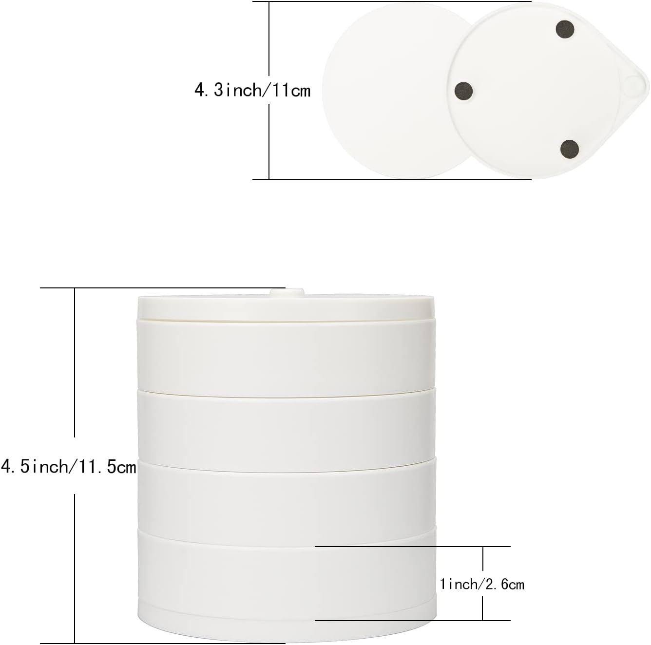 4-Layer Rotating Travel Jewelry Tray Case with Lid (White)