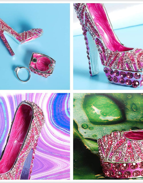 Load image into Gallery viewer, Pink diamond leopard high heels Trinket Box Hinged Hand-painted Figurine Collectible Ring Holder

