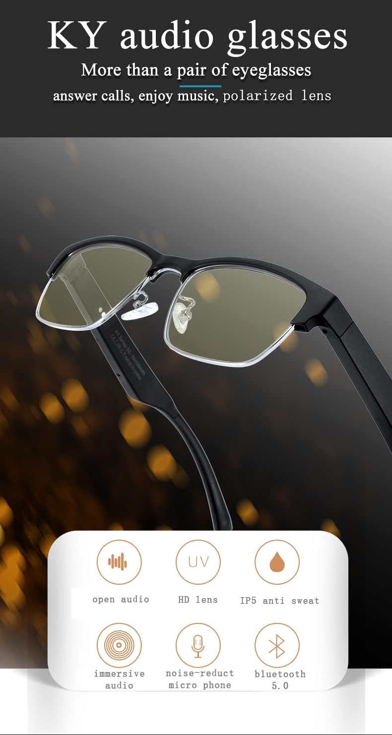 New Wireless Bluetooth Glasses,Smart Audio Glasses,Men's/Women's Indoor And Outdoor Entertainment Smart Glasses (silver,clear)