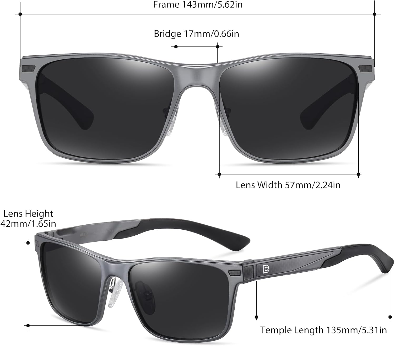 Polarized Sunglasses for Men Vintage Aluminum Frame Retro Sports Sun Glasses Driving Shades (Gunmetal Frame Grey Lens)