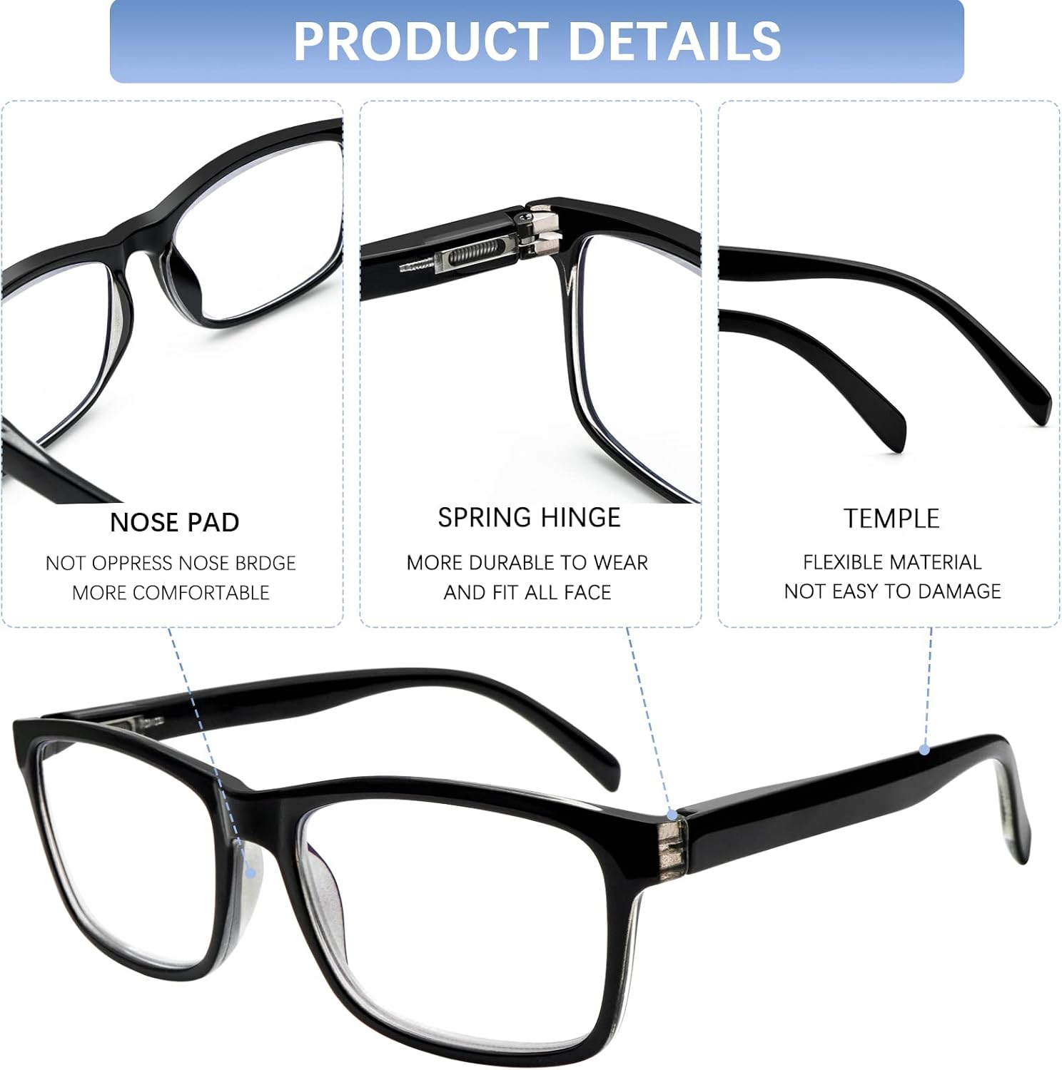 6 Pack Reading Glasses for Women Men Blue Light Blocking,Spring Hinge Anti Eyestrain/Glare Computer Readers (6 Mix, 2.0)
