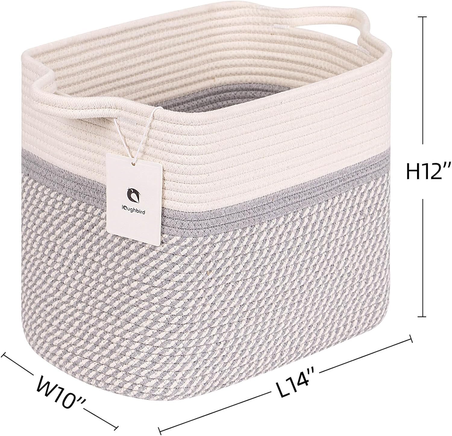 Slim Blanket Large Fabric Basket Dog Toy Baskets for Organizing Woven Rectangular with Handles,  14 inch, Pack of 2