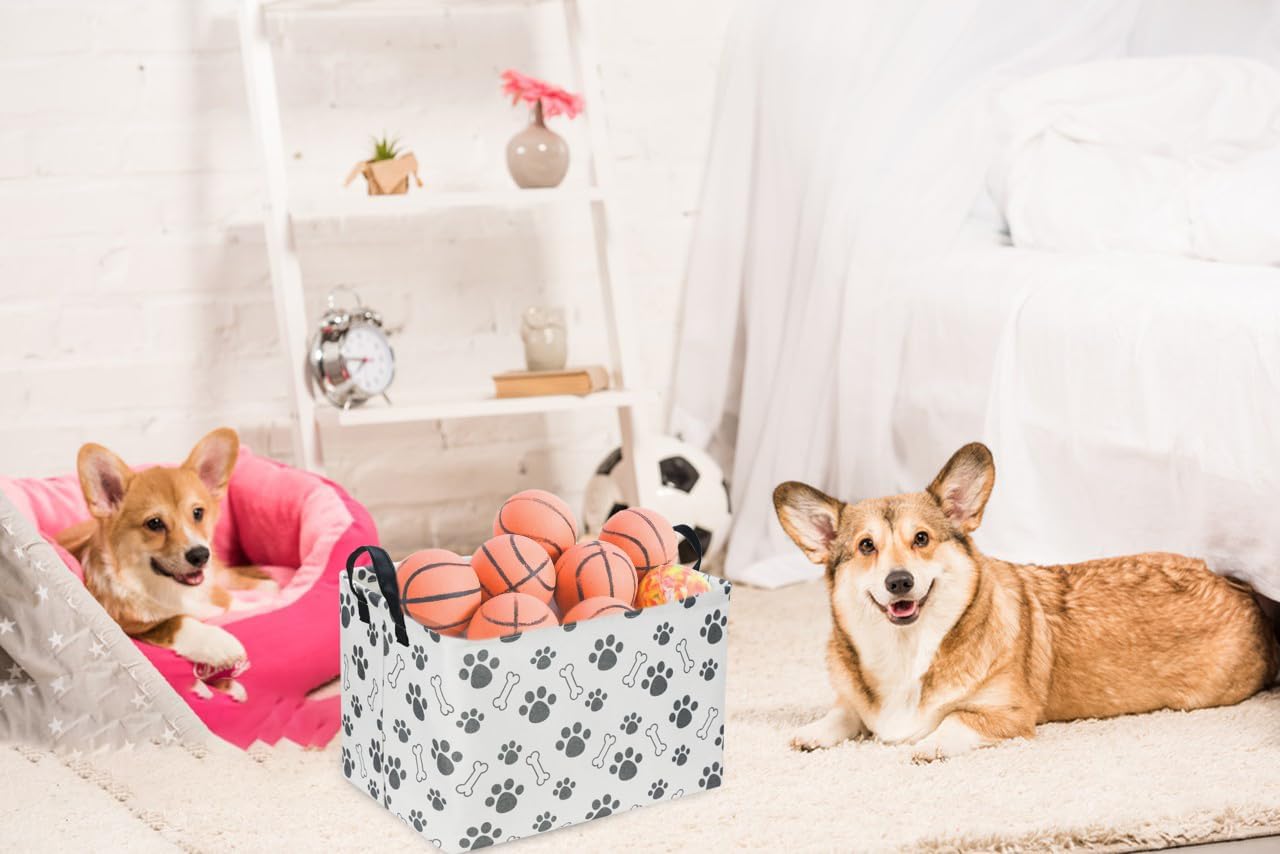 Rectangular Dog Basket,Dog Toy Bin,Dog Storage Basket Organizer (Dog Paw)