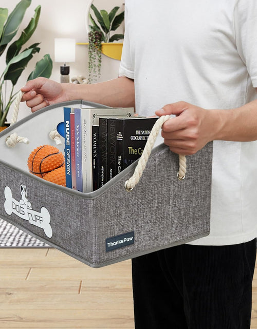 Load image into Gallery viewer, Collapsible Fabric Dog Toy Box and Storage Bin With Handle, Light Grey
