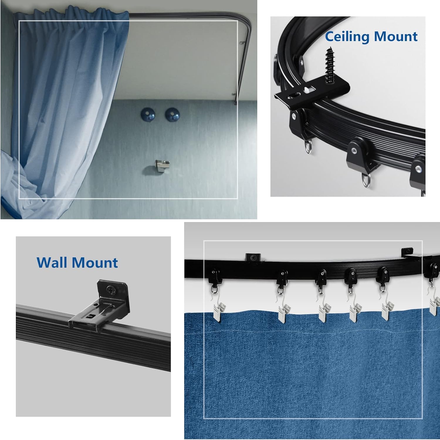 Flexible Bendable Curtain Track 12Ft Black Curved Ceiling Track for Curtain Rail, Black