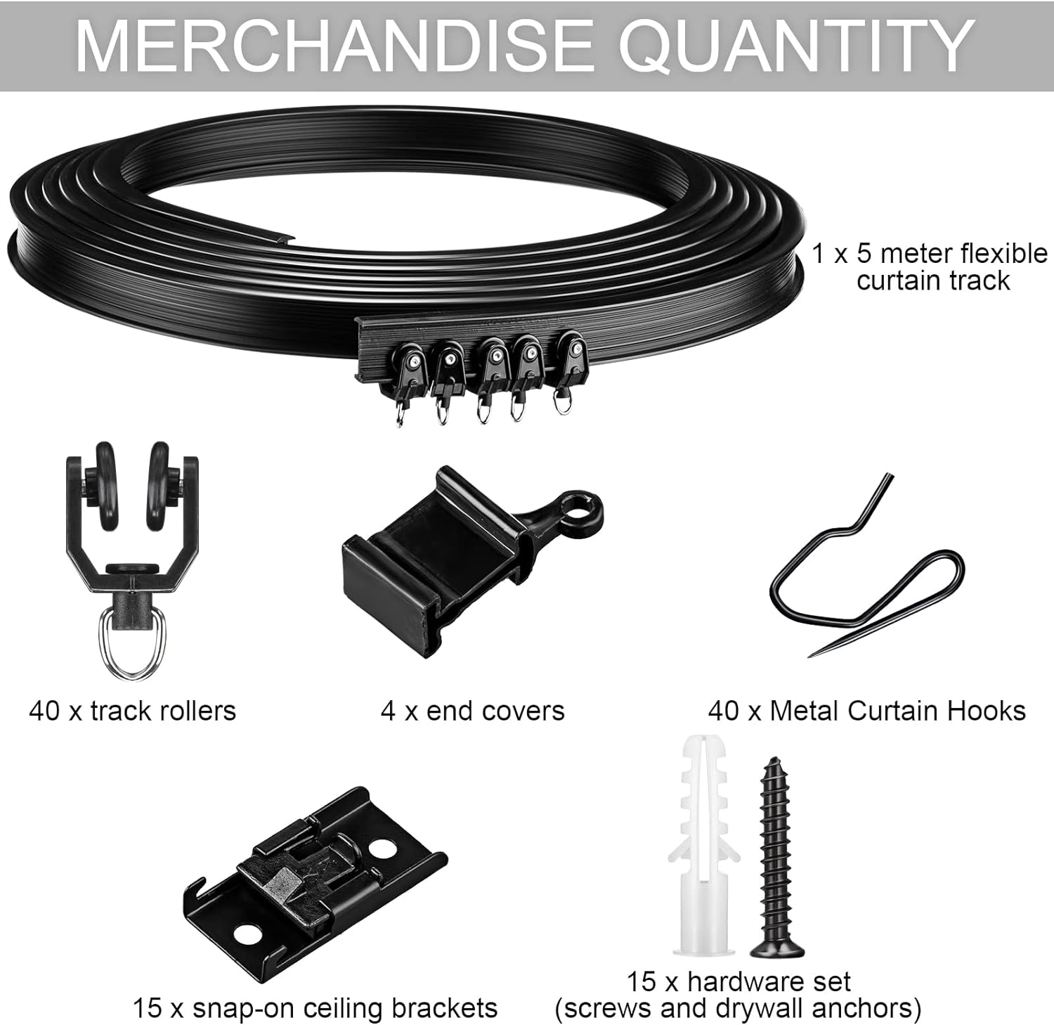 Bendable Ceiling Curved Curtain Track Flexible Ceiling Curtain Mount Soft Windows (Black, 5 Meter/ 16.4 Feet)