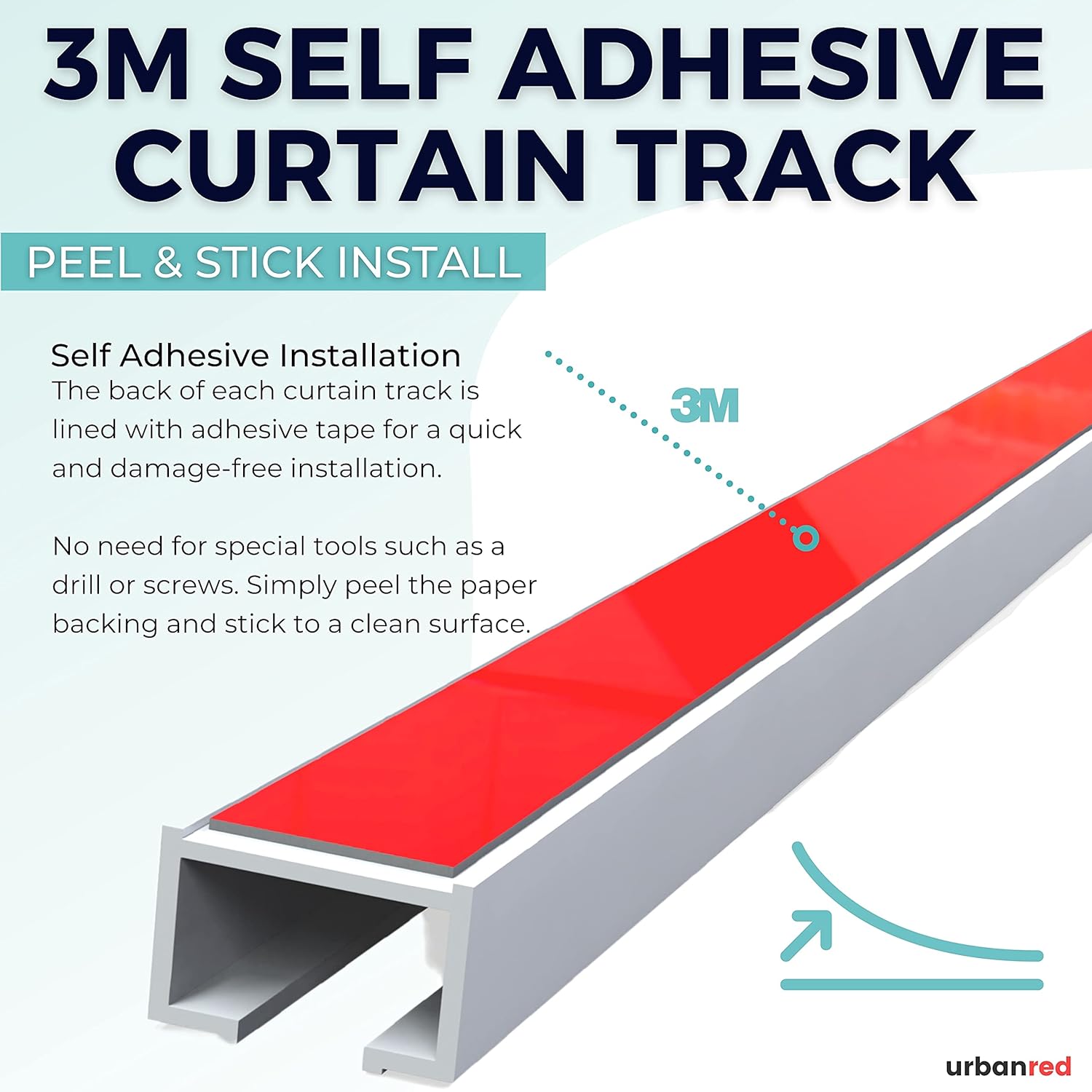 Self Adhesive Curtain Track 9.8FT (3m) for Smooth Ceiling Or Wall- No Drill, Screws, Ceiling Curtain Track (Non-Flexible)