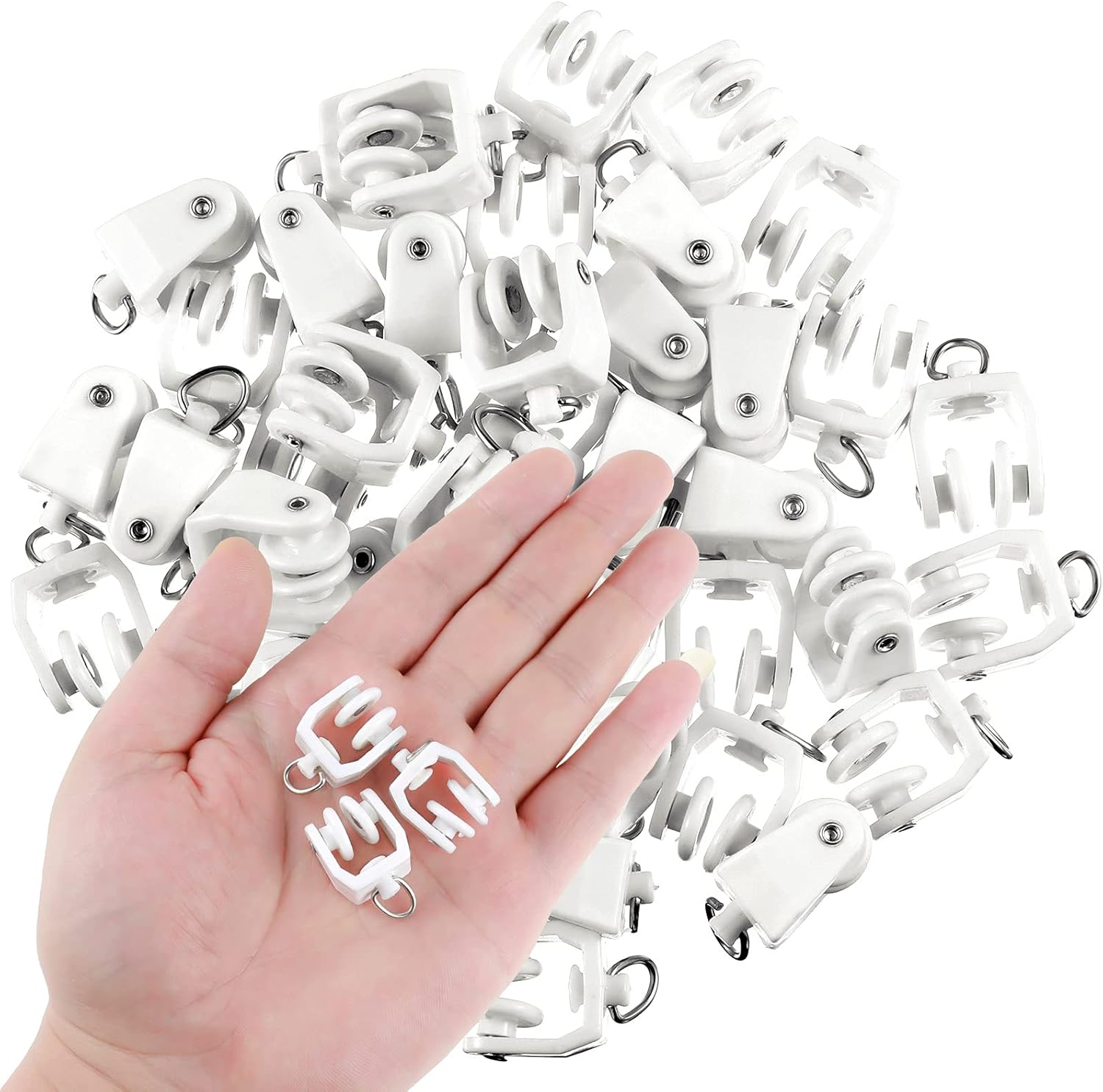 Curtain Track Hooks Flexible Bendable Clips 11 mm White Plastic Drapery Rail Gliders with Hooks (25 Pieces)