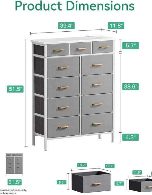 Load image into Gallery viewer, 52 Inches Tall Dresser for Bedroom with 11 Storage Drawers, Large Fabric Dressers for Hallway, Light Grey
