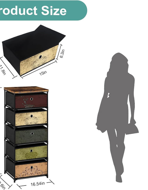 Load image into Gallery viewer, Nightstand with 5 Drawers, Clothes Storage Organizer, Pattern
