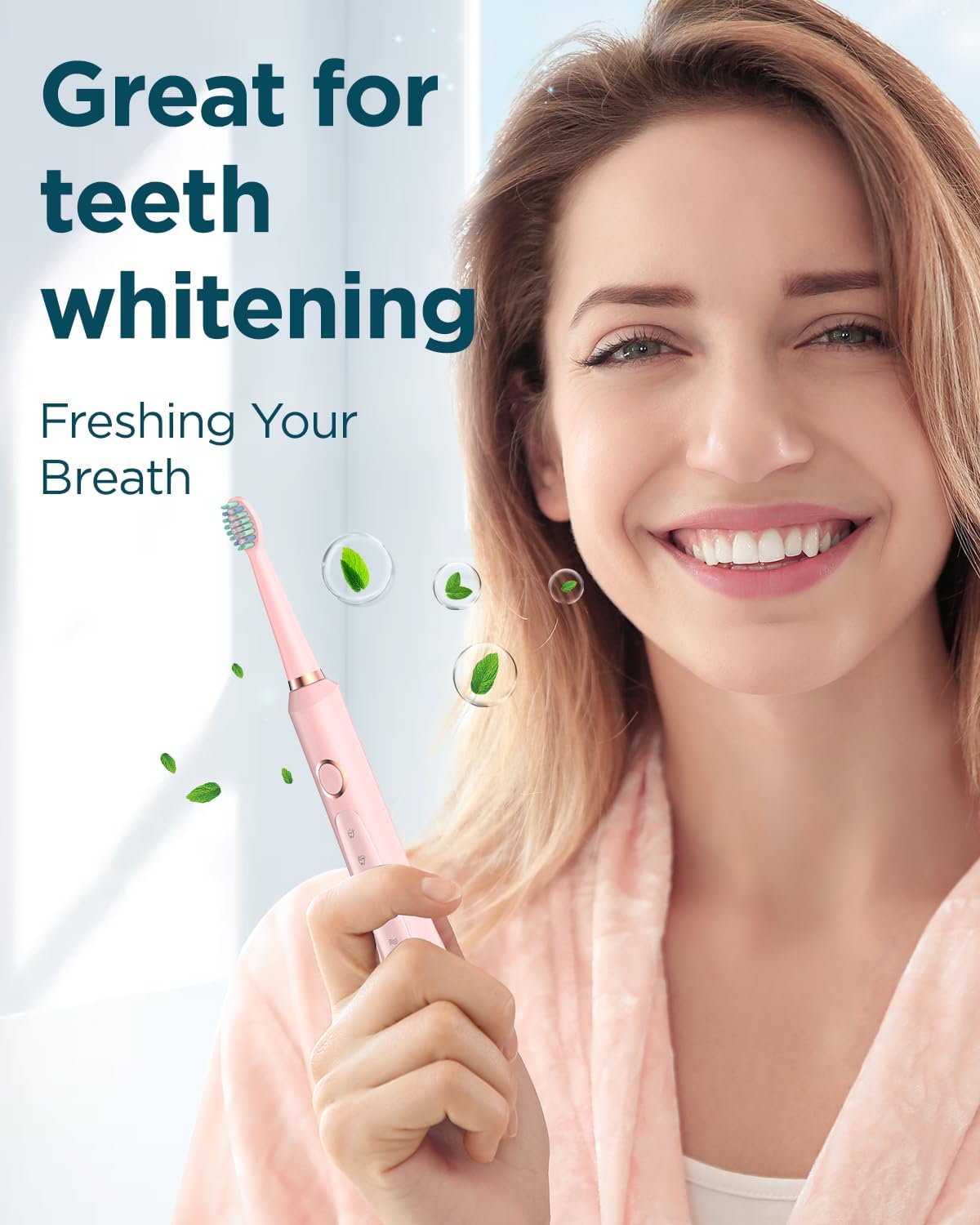 Rechargeable Electric Toothbrush with 8 Brush Heads & Travel Case, 3 Hours Charge for 120 Days - Pink