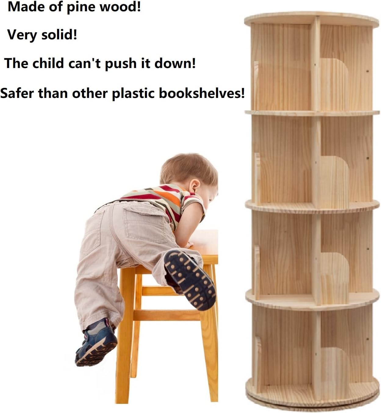 Rotating Bookshelf 360 Display 4 Tier Floor Standing Bookcase Storage Rack