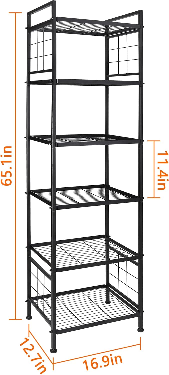 6-Wire Standing Storage Shelf, Metal Shelving Unit Pantry Rack for Laundry Kitchen Bathroom Organizer (Black)