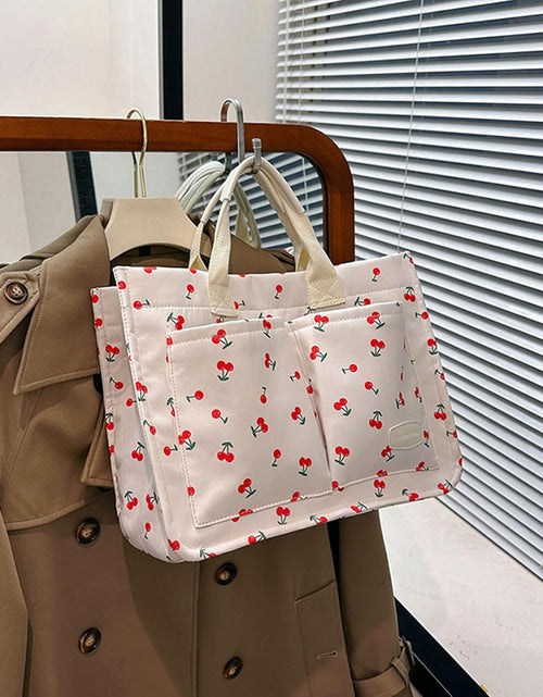 Load image into Gallery viewer, Cherry Tote Bag for Women Canvas Patched Purse Cute Shoulder Bag, Cherry White
