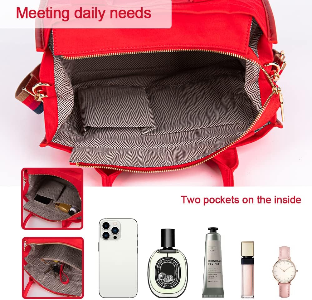 Canvas Tote Bag for Women Top Handle Handbag Crossbody Tote Bag for Women, Red