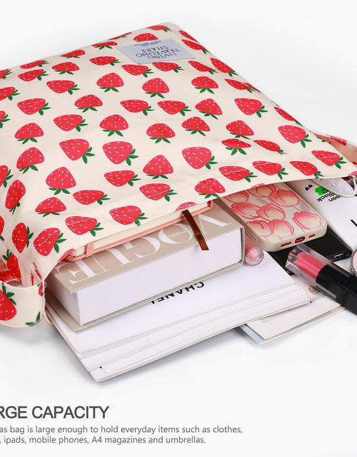 Load image into Gallery viewer, Canvas Tote Bag with External Pocket Design, Stylish Appearance, Adjustable Shoulder Strap, Strawberry Beige
