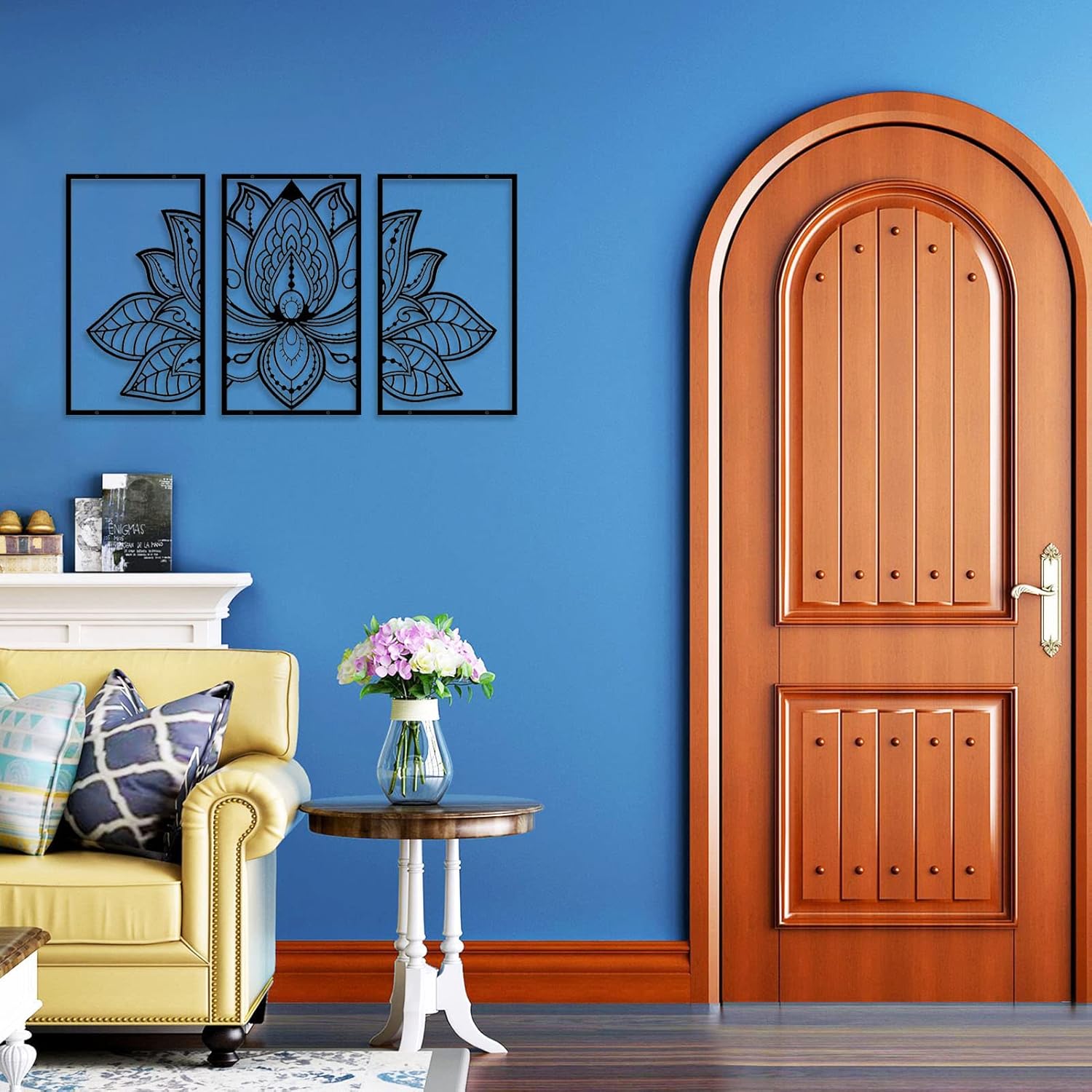Large Lotus Flower Metal Wall Art 3-piece Set, Religion Faith Mandala Home Wall Decoration