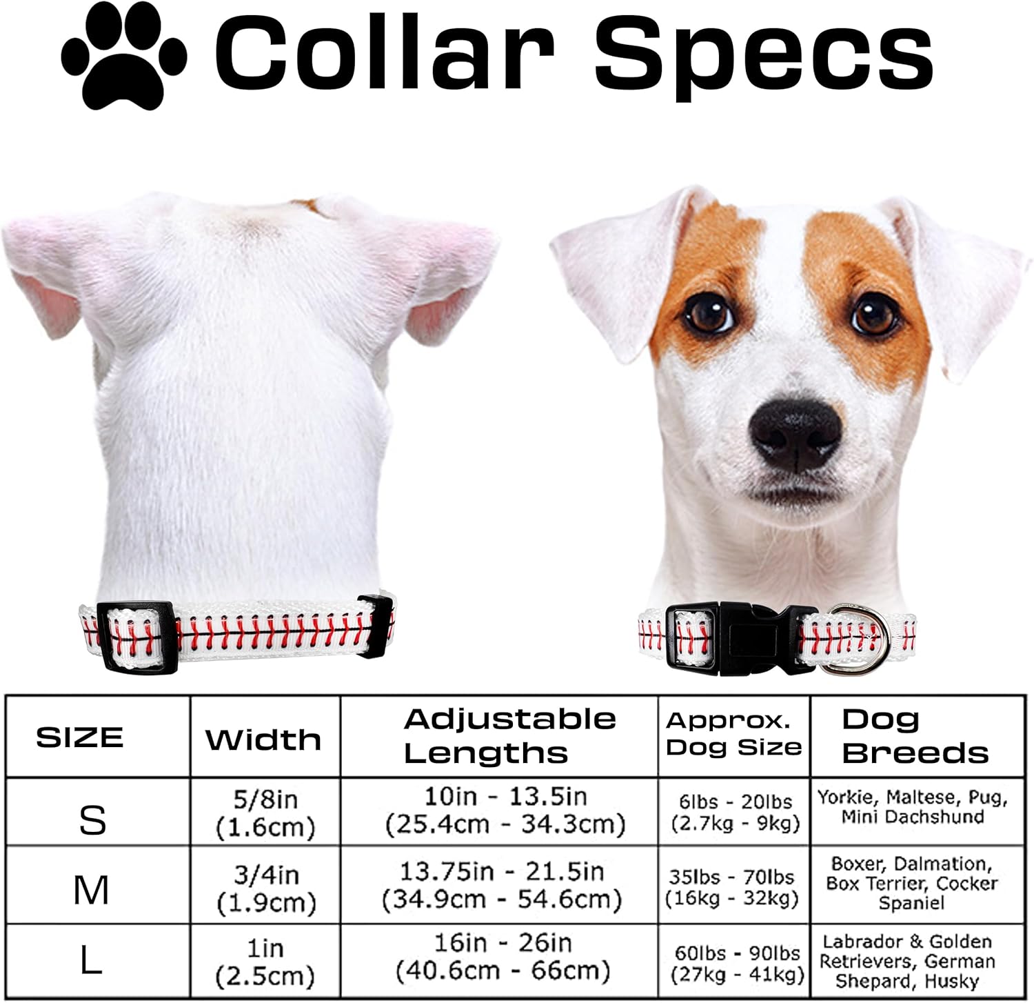 Baseball Dog Collar - Premium Dog Collar- Fadeproof – Sporty and Adjustable Heavy Duty Pet Collar