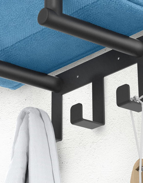 Load image into Gallery viewer, Bathroom Towel Rack Wall Mounted with Metal Shelf and 3 Hooks for Small Bathroom, Black, Round Tube

