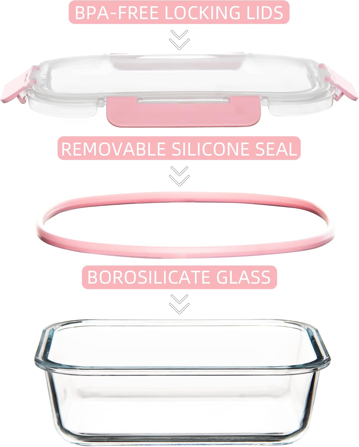 12 Pack Glass Storage Containers with Lids, Leak-Proof Meal Prep Containers, Pink