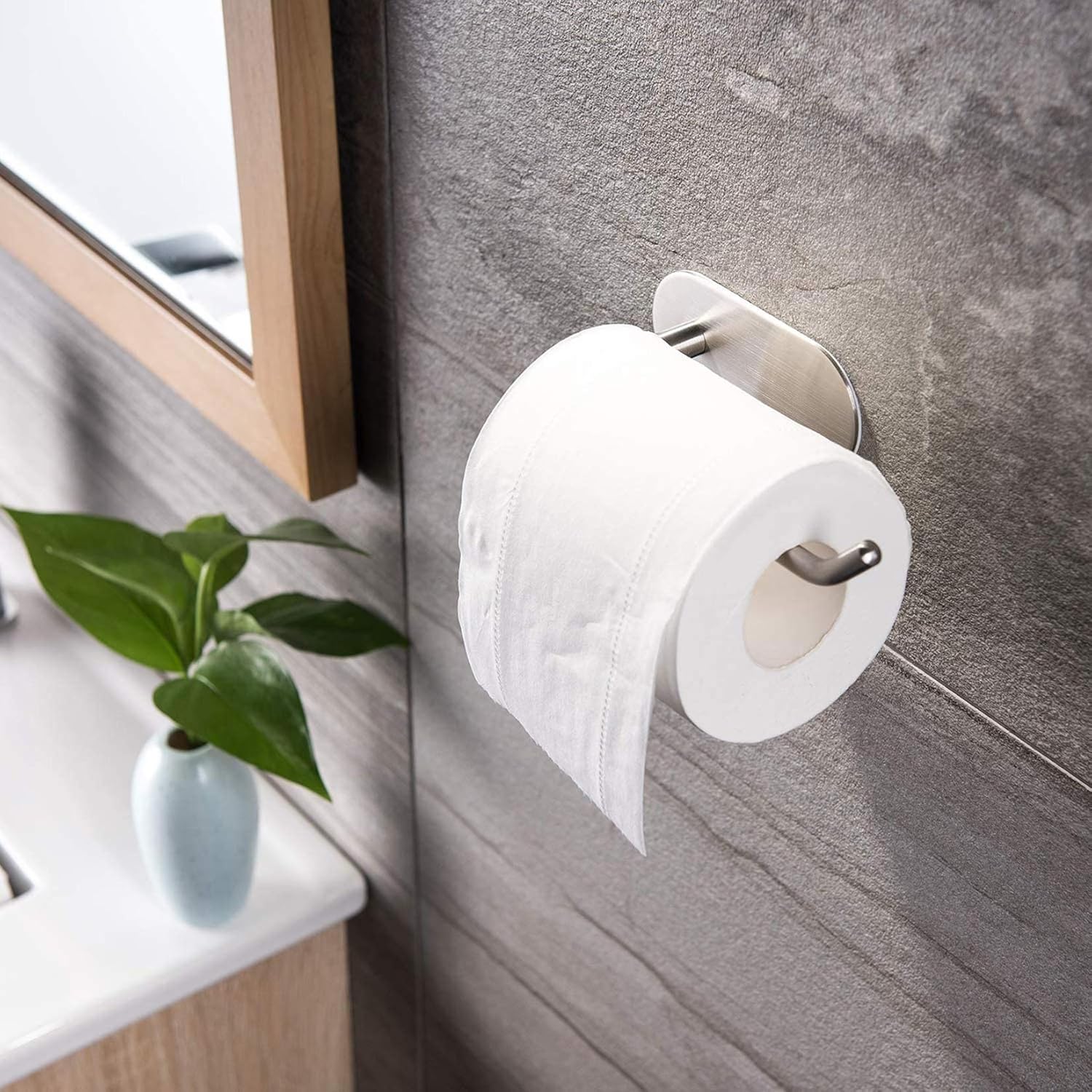 Self Adhesive Toilet Roll Holder for Bathroom Kitchen Stick on Wall Stainless Steel Brushed