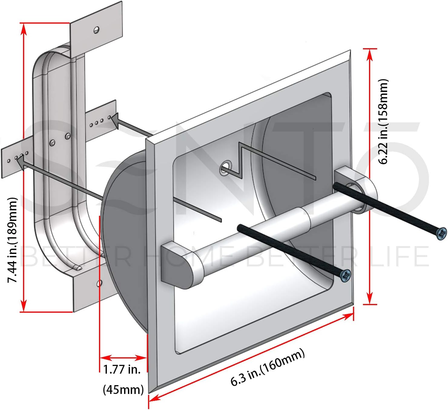 Recessed Gold Toilet Paper Holder, Wall Mounted Heavy Duty Metal with Rear Mounting Bracket, in Wall, Easy Installation, Satin Brass