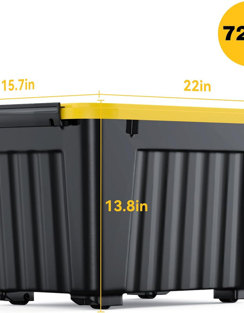 Load image into Gallery viewer, 72 Quart Plastic Storage Bin, Stackable and Nestable Storage Boxes with Yellow Lids and Secure Latching Buckles, Yellow

