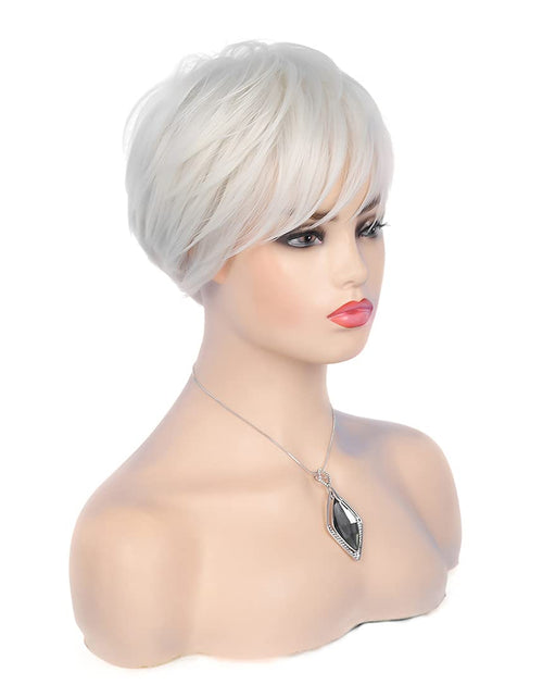 Load image into Gallery viewer, Short Cream White Wigs for Women Synthetic Natural Party Cosplay Pixie Wig with Wig Cap, Cream White
