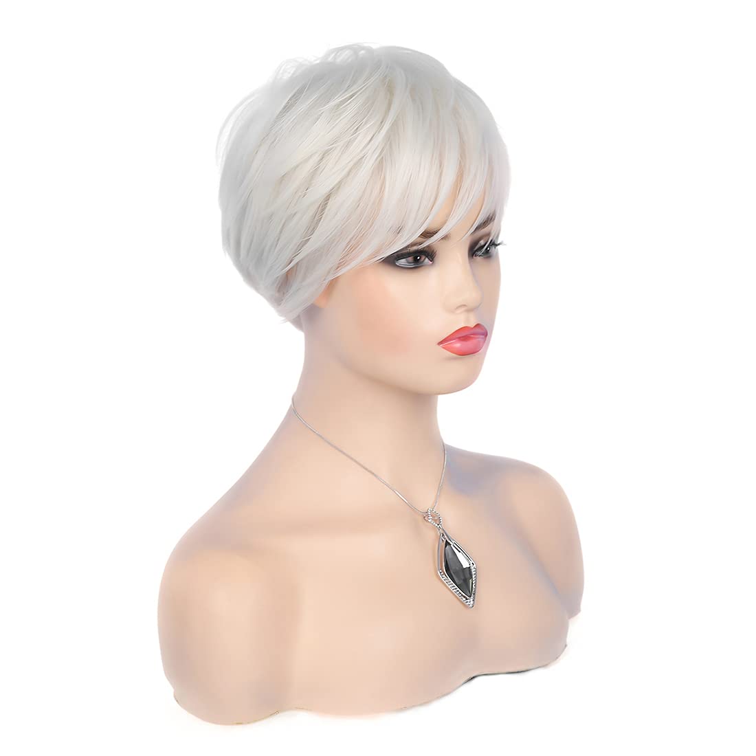 Short Cream White Wigs for Women Synthetic Natural Party Cosplay Pixie Wig with Wig Cap, Cream White