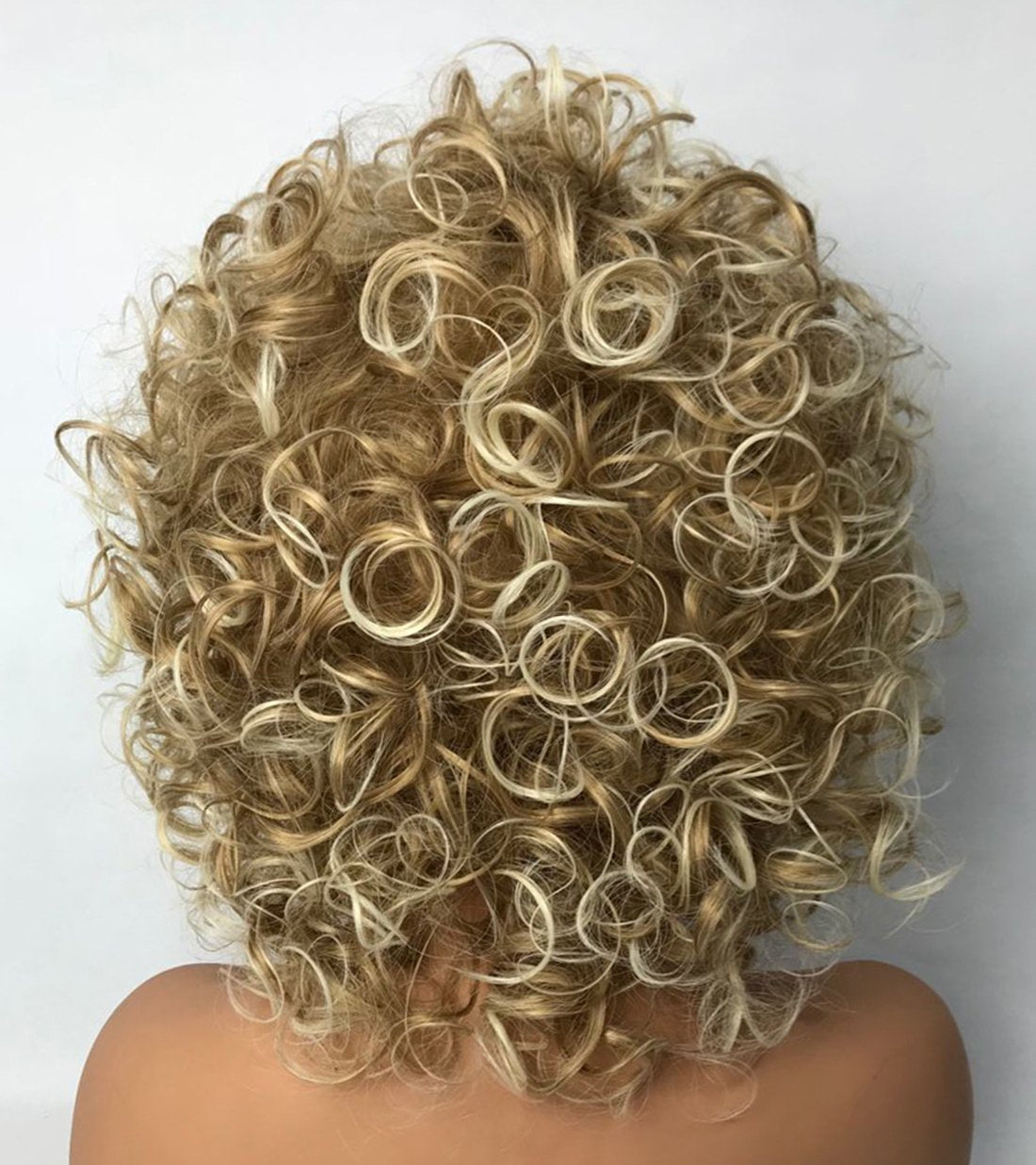 8 inch Women Wigs Medium Curly Glod Blonde Mix Wigs Synthetic Wigs Best Natural Wigs, Gold