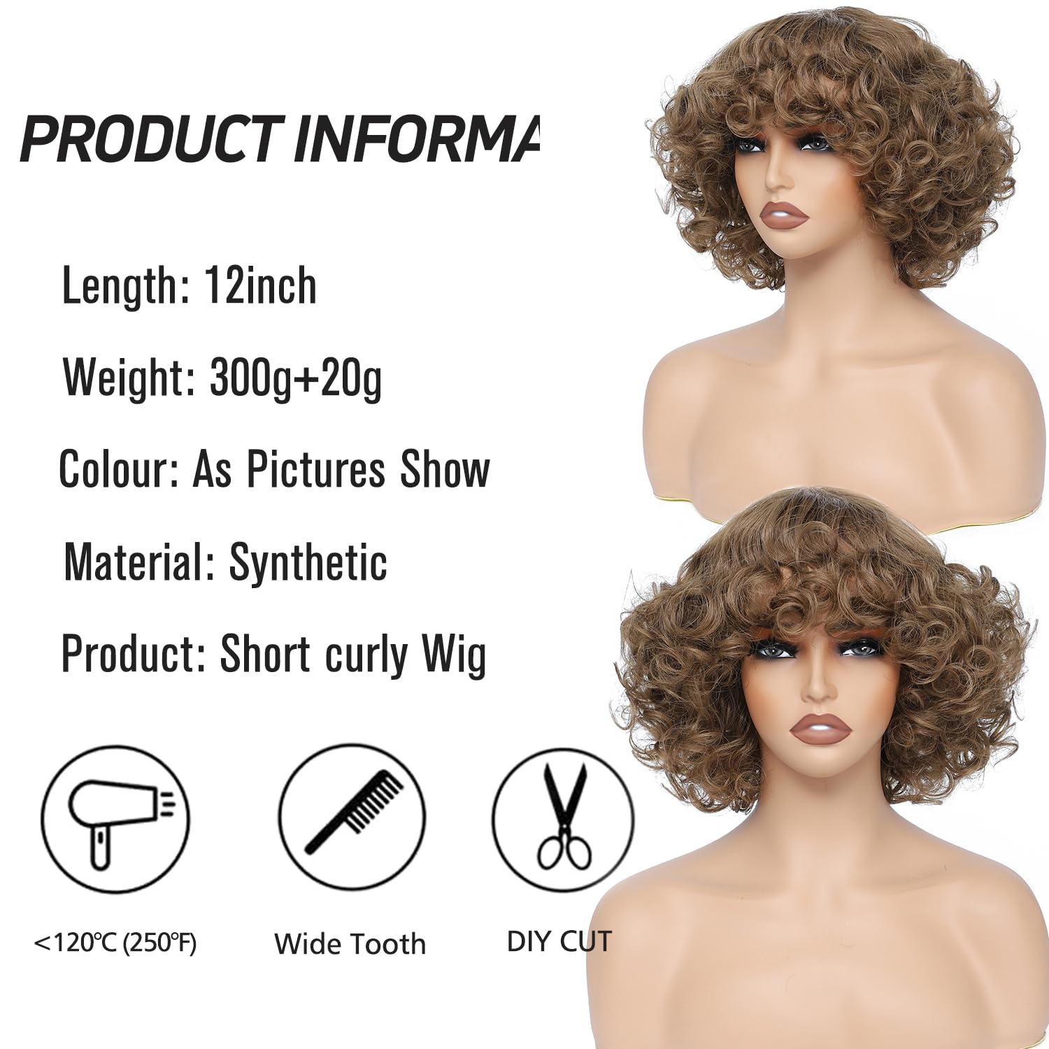 Short Wigs for America Women Curly Wig Natural Looking for Daily Use Party and Cosplay (light brown)