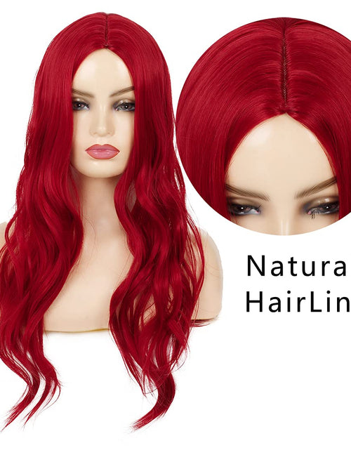 Load image into Gallery viewer, Red Wigs for Women Long Wavy Synthetic Hair Wig Natural Middle Parting Heat Resistant, Red
