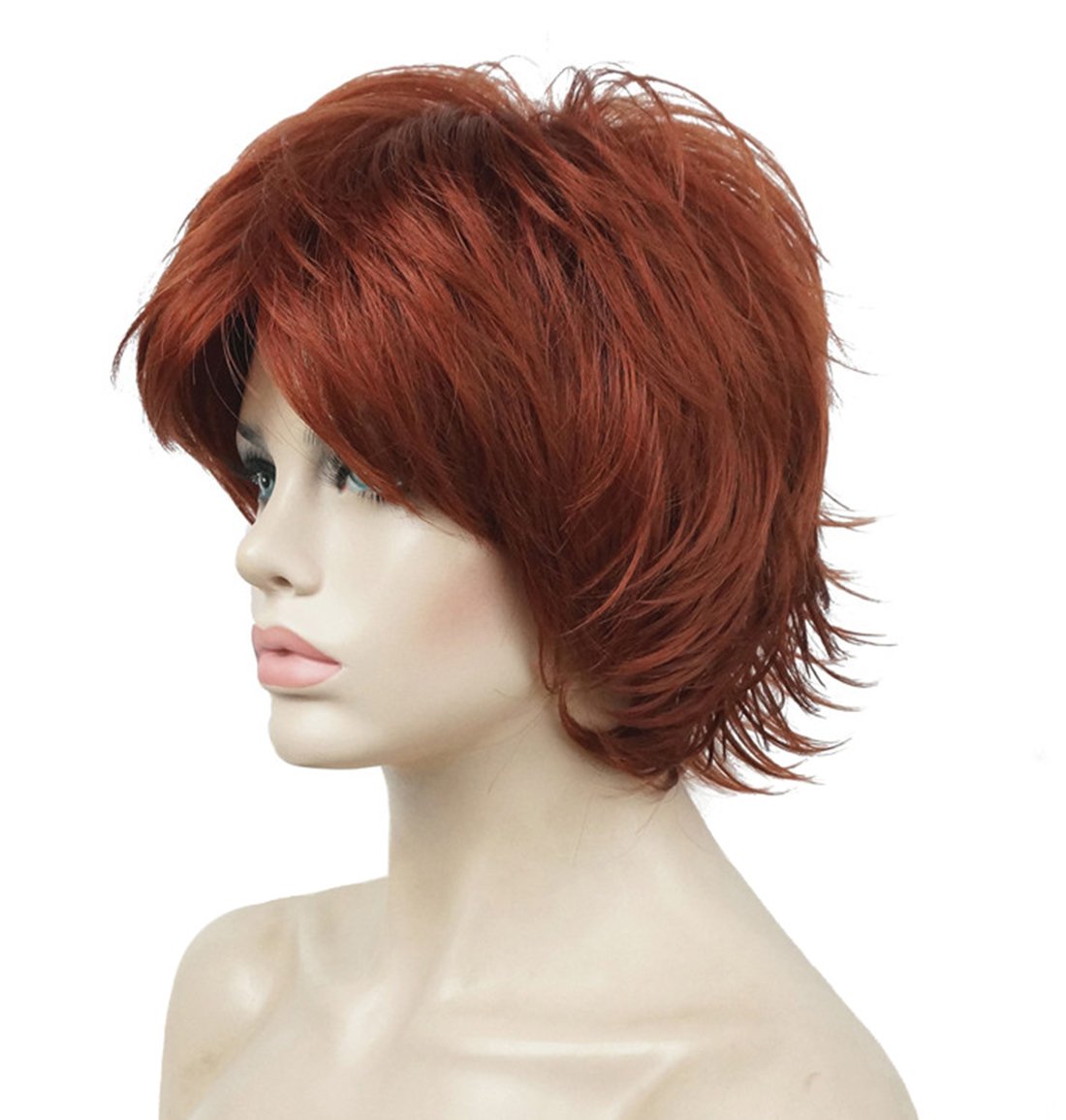 Short Layered Shaggy Wavy Full Synthetic Wigs 130 Copper Red