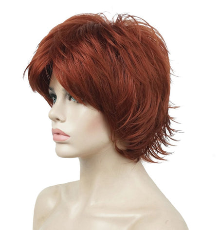 Short Layered Shaggy Wavy Full Synthetic Wigs 130 Copper Red