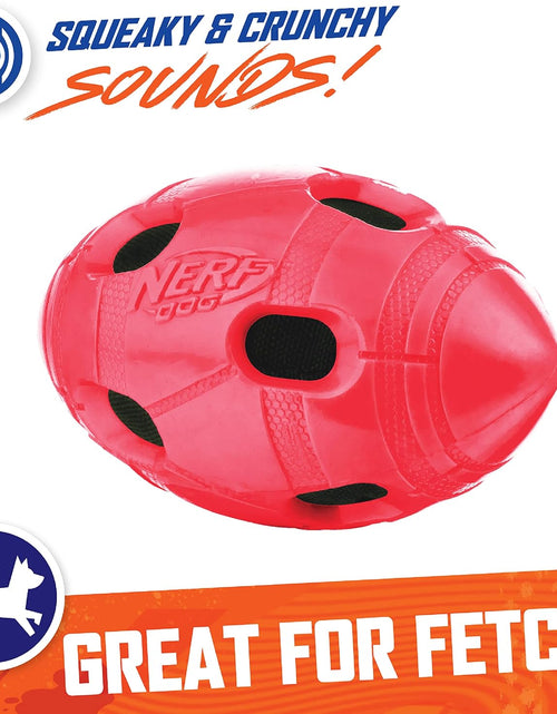 Load image into Gallery viewer, Rubber Football Dog Toy with Interactive Squeaker and Crunch, Lightweight, 6 Inch Diameter for Medium/Large Breeds, Single Unit, Red
