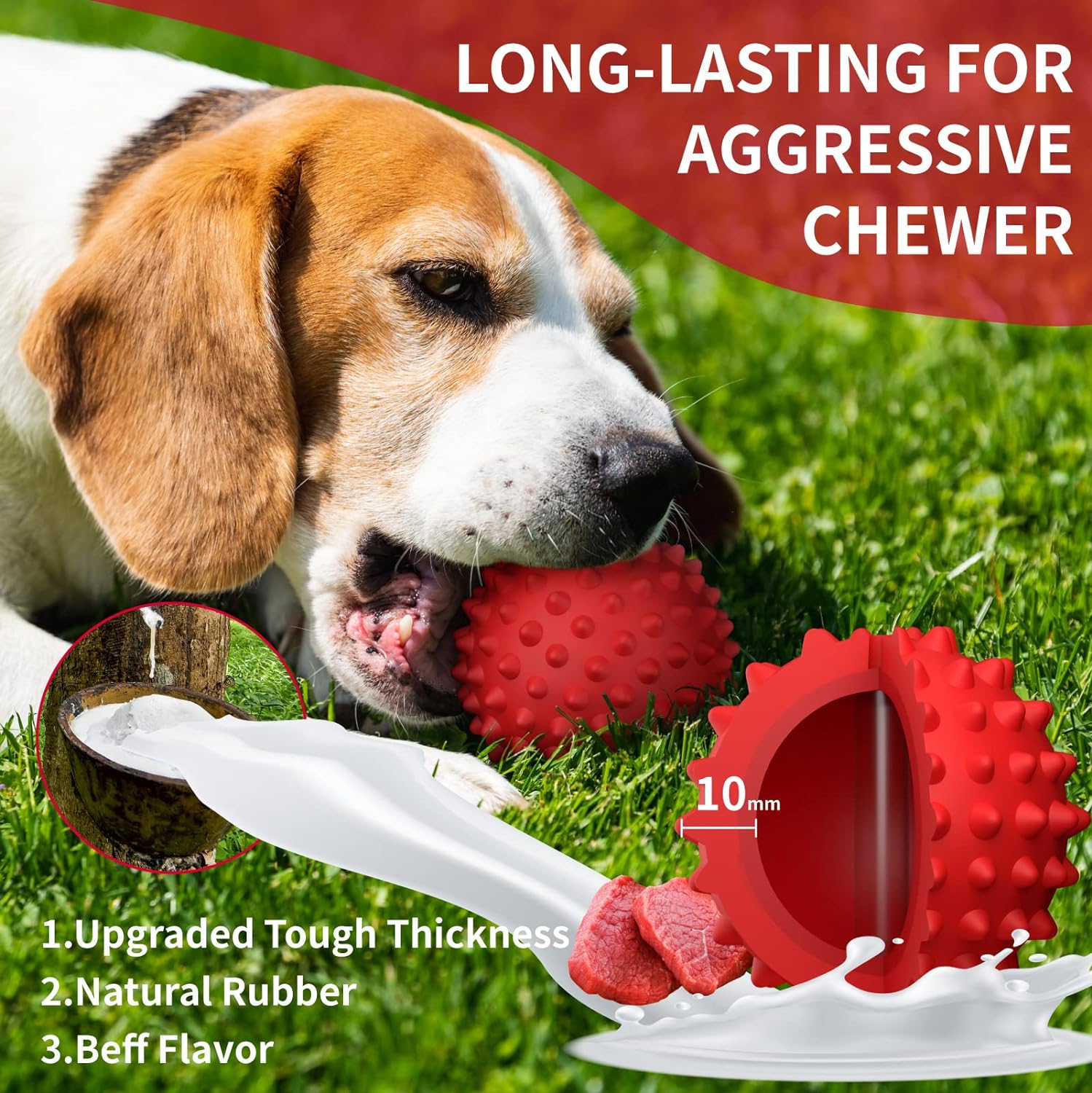 Dog Balls Squeaky Dog Toys for Large Dogs, Dog Toys for Aggressive Chewers, Floatable Rubber Pet Toys for Medium Breed Pack of 2